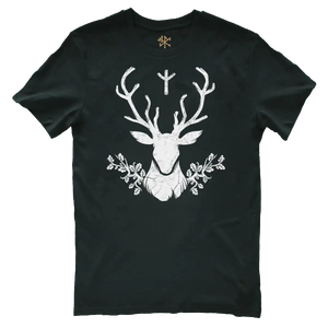 Le Cerf qui Veille - un t-shirt nordique de Cerf avec la rune Elhaz, t-shirt Runes de Chêne