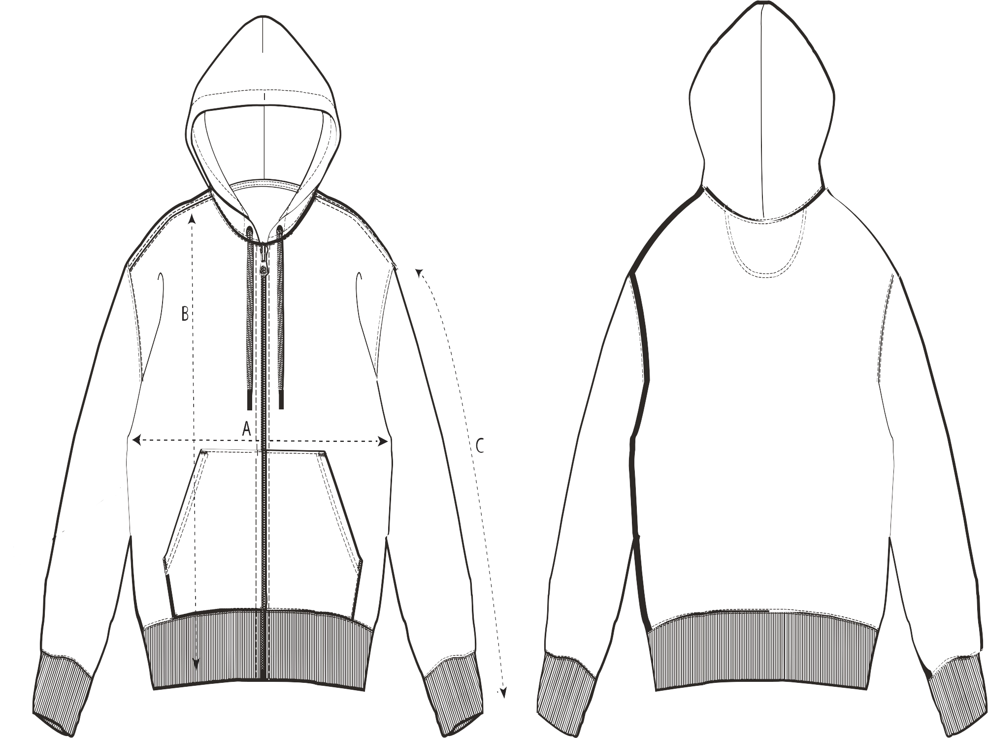 Guide des tailles vestes à zip